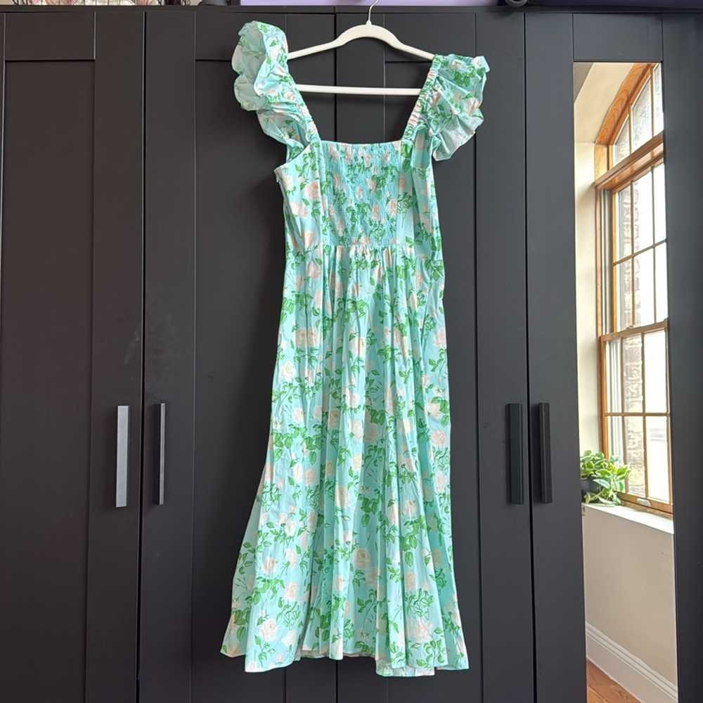 Hill House Powder Blue & Green Floral Midi Dress - Picture 2 of 3